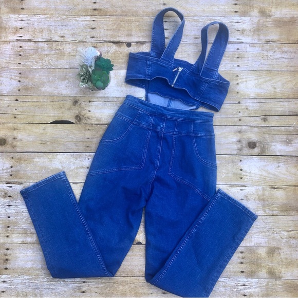 ⚔️SOLD⚔️ Kendall + Kylie Cut Out Denim Jumpsuit Blue Jean Overalls Small - Picture 6 of 10